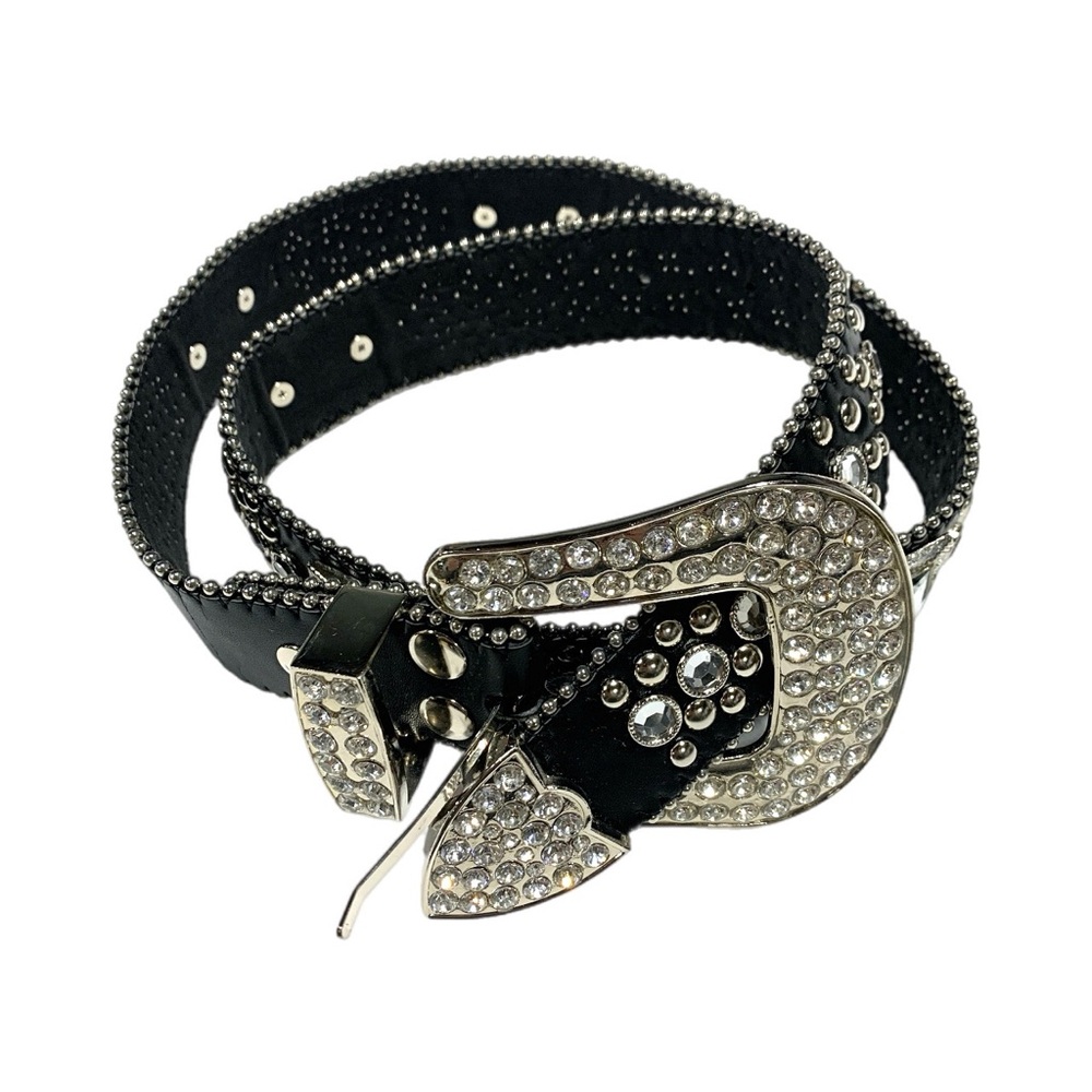 Black and Silver Rhinestone Belt‎ Bling Western Cowgirl Tuff 5214